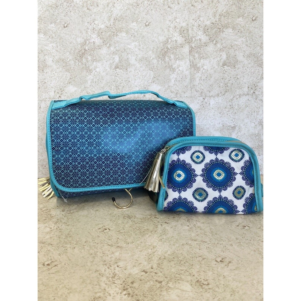 MODELLA - Hanging Aqua Green Valet & Small Makeup Cosmetic Case 2 Pc Set - NWT